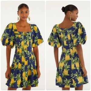 Farm Rio Navy Blue Delicate Pineapple Lenzing™ Ecovero™ Euroflex Mini Dress